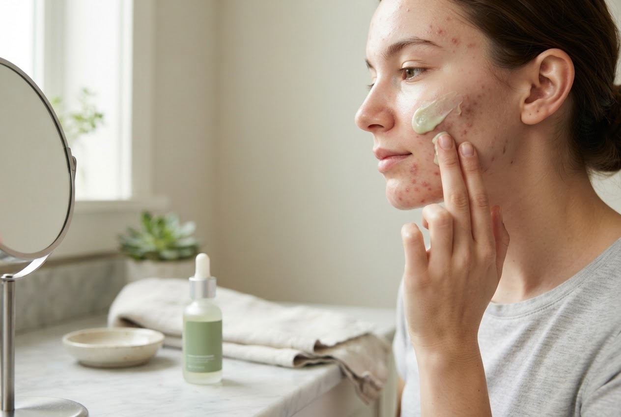 Realistic photo for CBD bei unreiner Haut: Talgregulation und Beruhigung