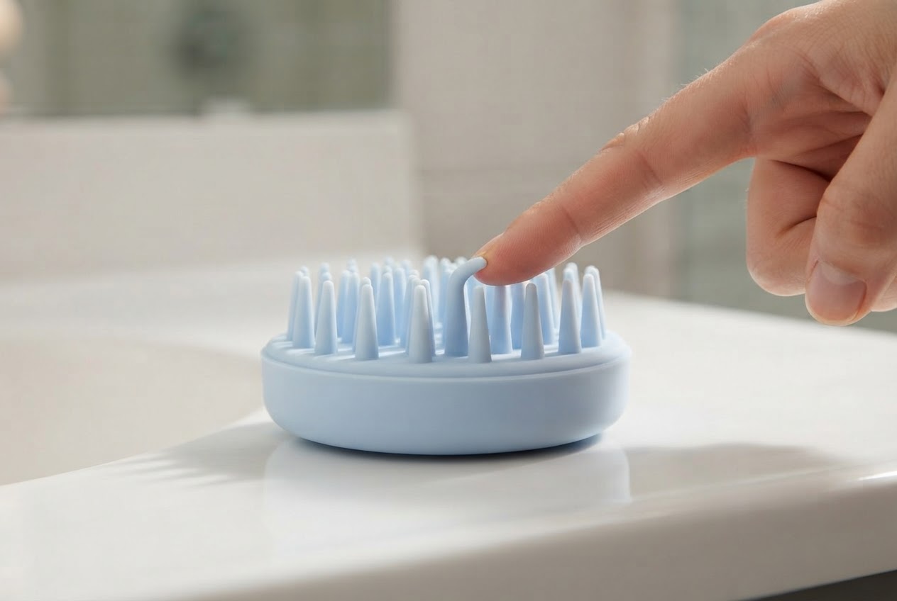 Realistic photo for Shampoobürsten: Kopfhautmassage und Haarwäsche in einem Schritt