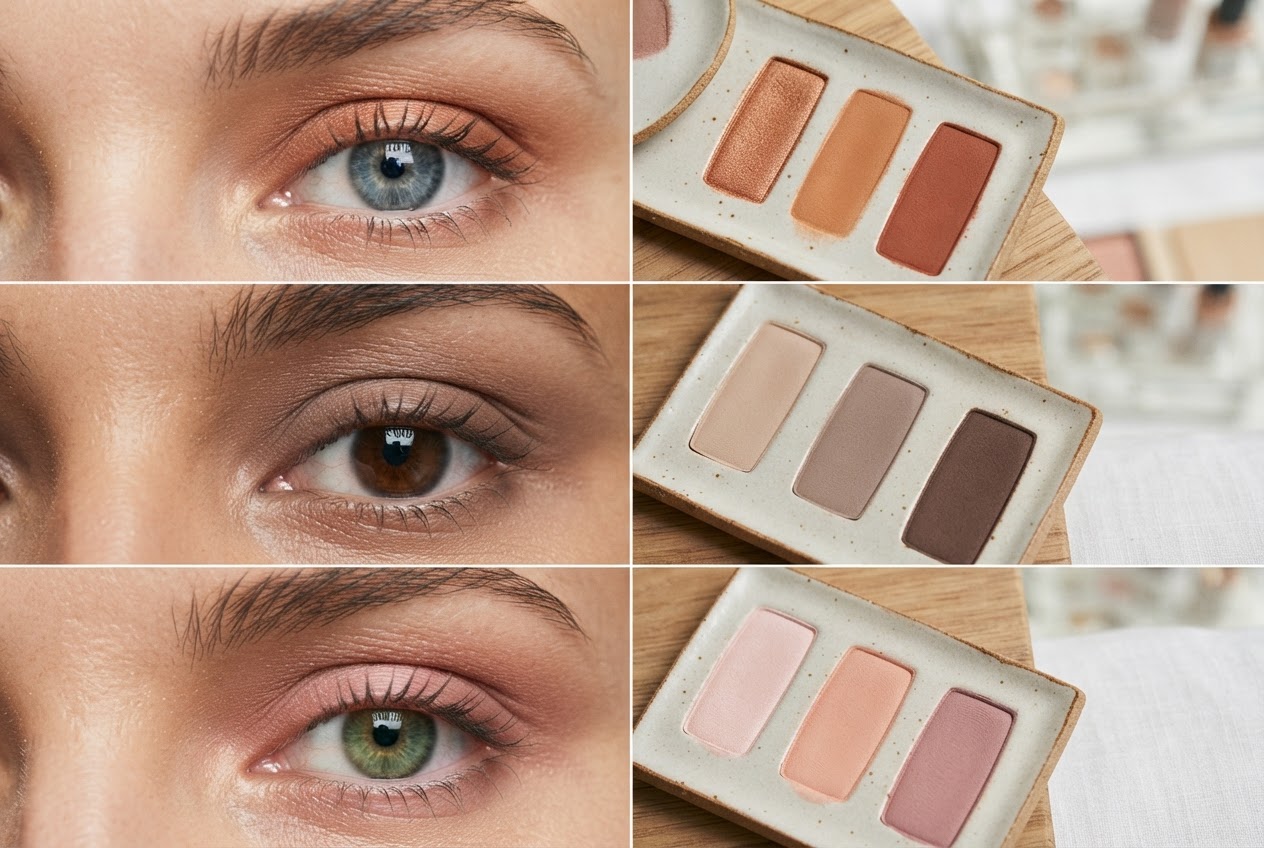 A chart showing different eye colors with matching eyeshadow shades