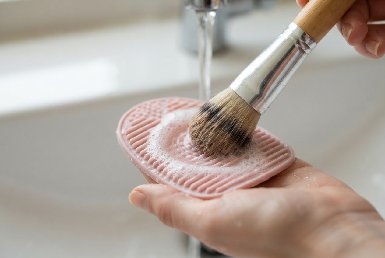 Realistic photo for Make-up-Pinsel richtig reinigen und trocknen