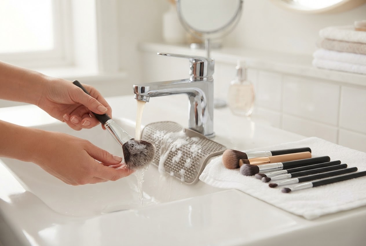 Realistic photo for Make-up-Pinsel richtig reinigen und trocknen