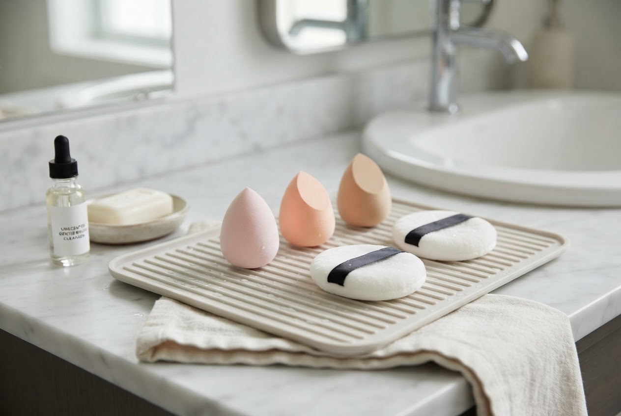 Realistic photo for Make-up-Schwämme und Puffs richtig reinigen und trocknen