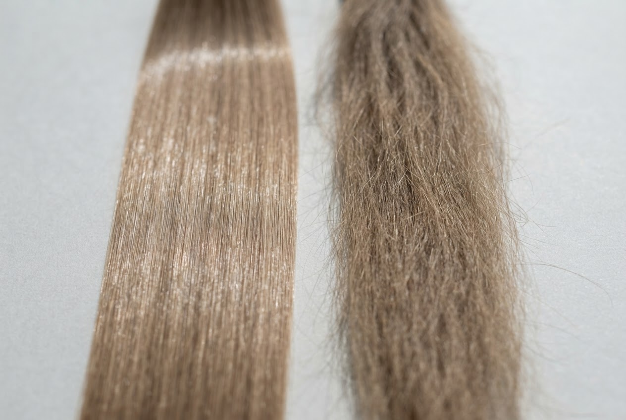 Vergleich von Remy-Haar und gemischten Haaren.